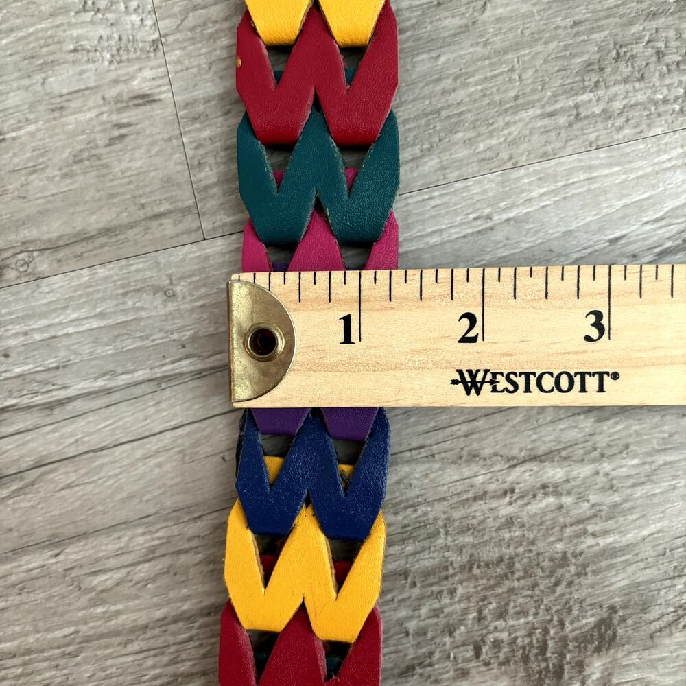 Vintage Rainbow Leather Belt 34" Multicolor Retro Woven 1980s 1990s Unisex M - Picture 6 of 8